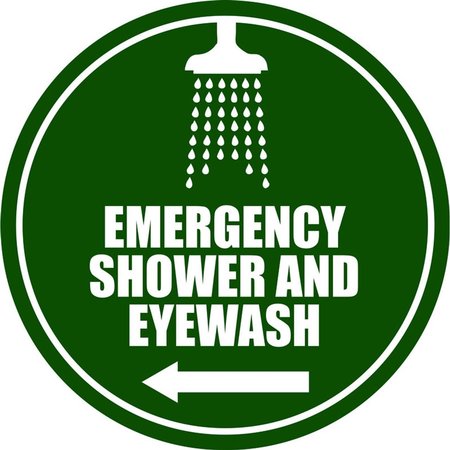 5S SUPPLIES Emergency Shower/Eyewash - Left Arrow- Floor Sign 18in Diameter Non Slip Floor Sign FS-EMRSHWL-18